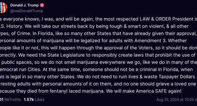 Trump Goes To Bat For U.S. Cannabis: Criminalization 'Ruins Lives, Wastes Taxpayer Dollars'